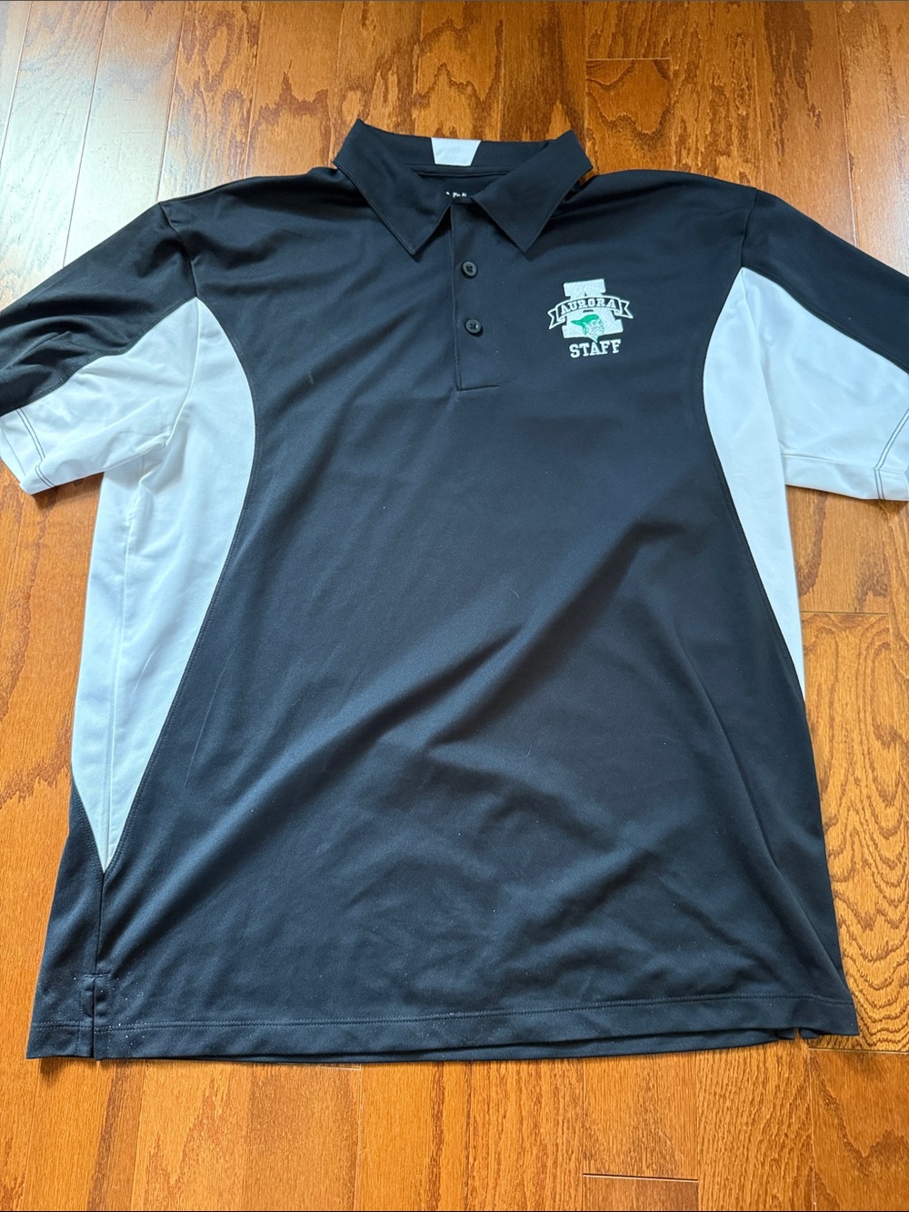 Sport-Tek Men’s Large Black Gray Aurora Staff Performance Polo Shirt